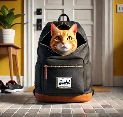 Cat inside a backpack with its head poked out